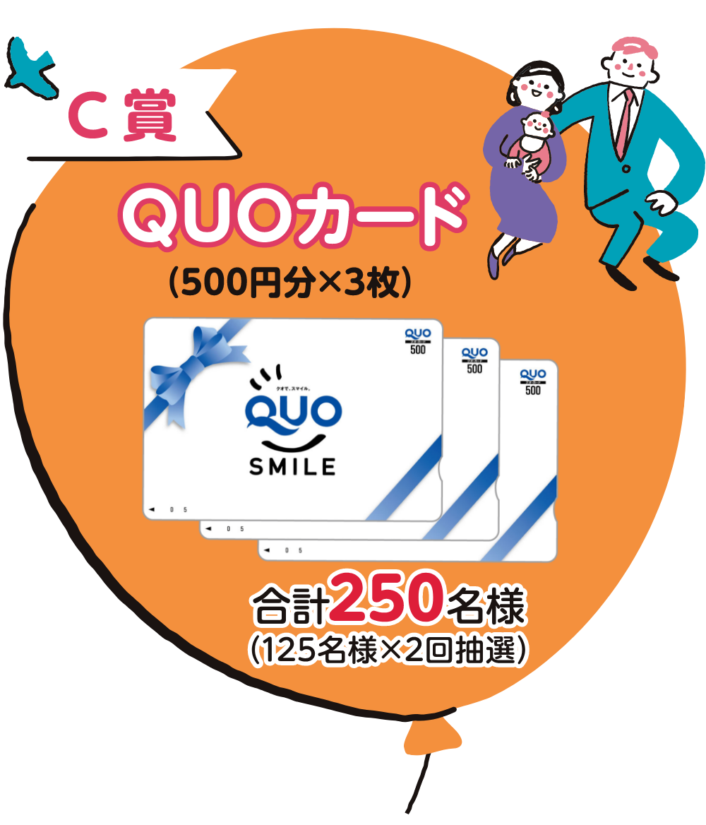 C賞 QUOカード(500円分×3名様) 合計250名様(125名様×2回抽選)