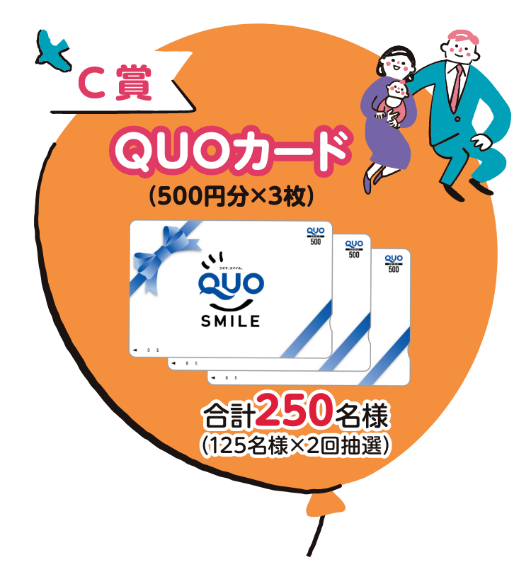 C賞 QUOカード(500円分×3名様) 合計250名様(125名様×2回抽選)
