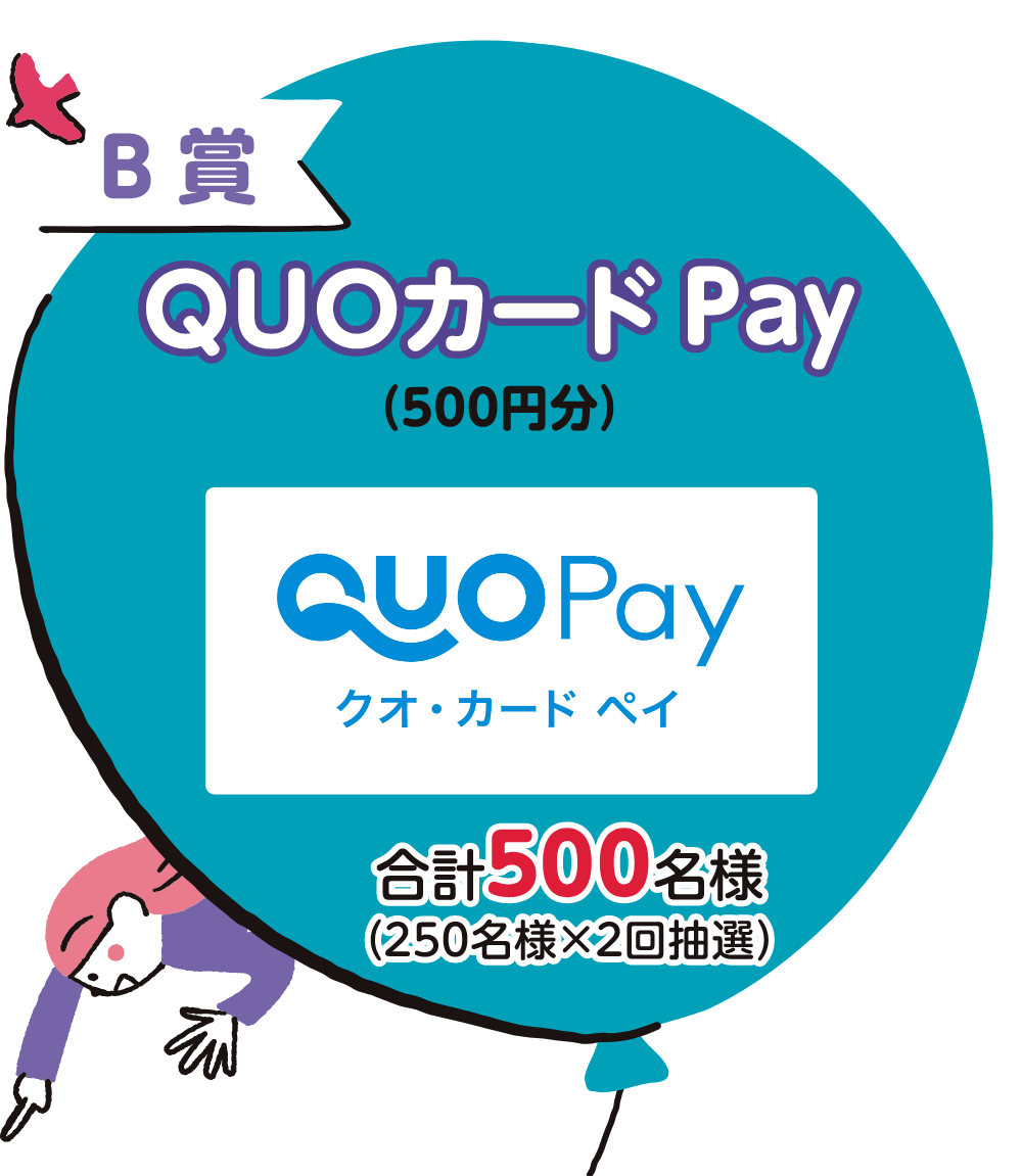 B賞 QUOカード(500円分) 合計500名様(250名様×2回抽選)