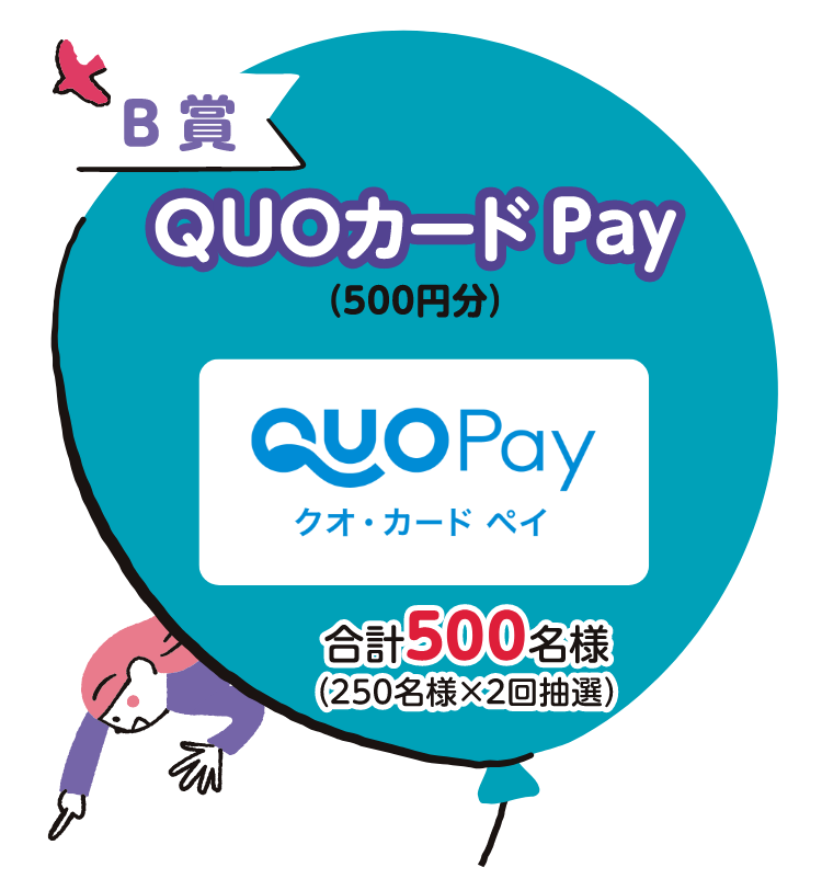 B賞 QUOカード(500円分) 合計500名様(250名様×2回抽選)