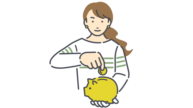 貯金箱にお金を入れる女性のイラスト